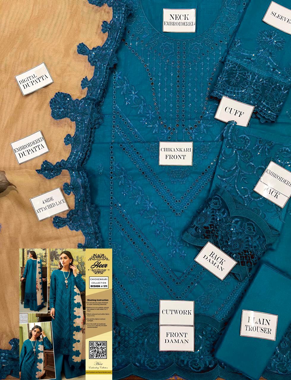 Heer Chikankari Lawn Suit 3PC Sequence Khaddi Net 171 - Image 7