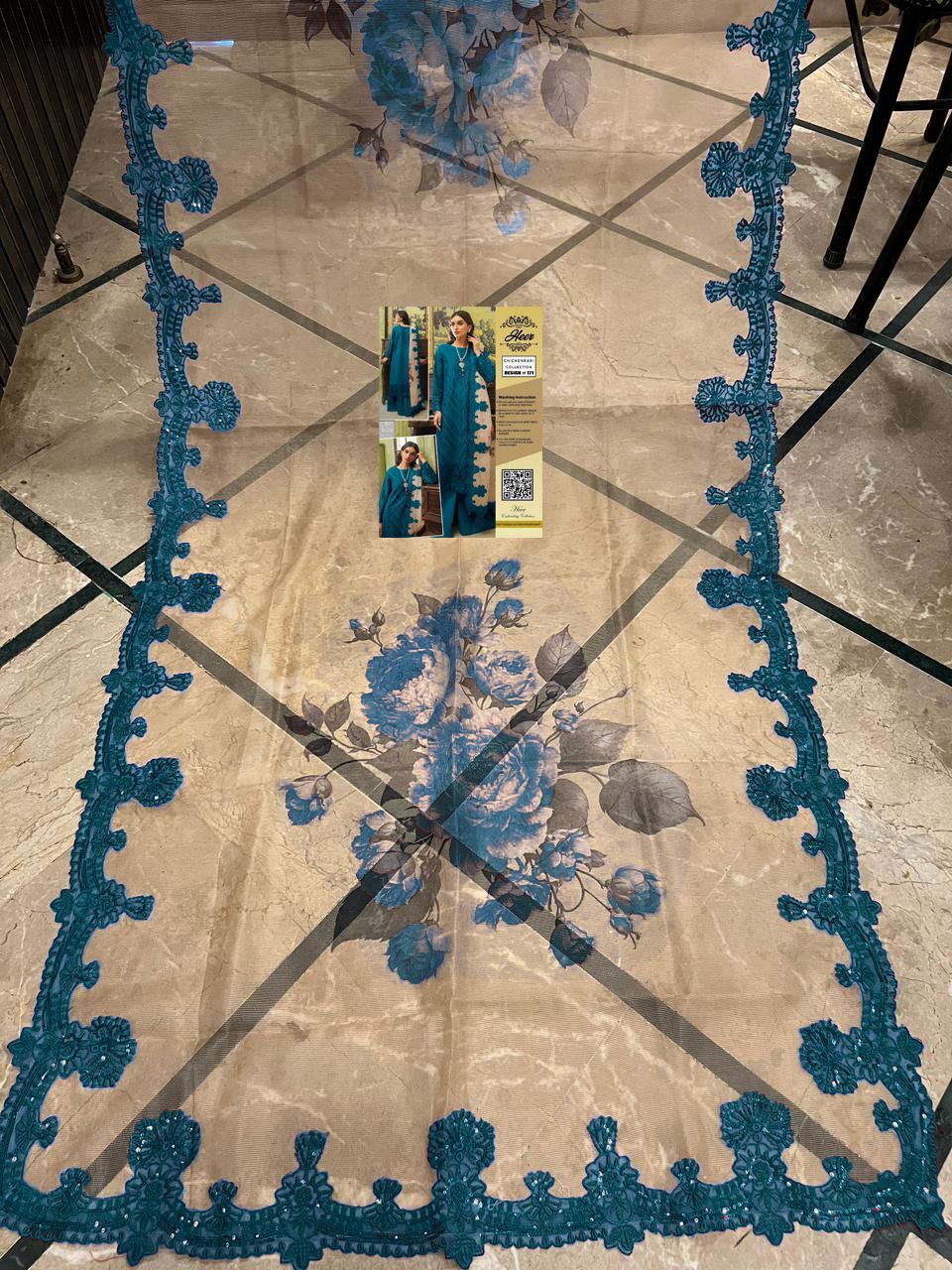 Heer Chikankari Lawn Suit 3PC Sequence Khaddi Net 171 - Image 6