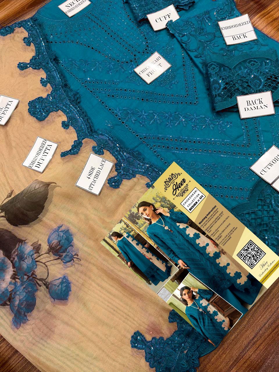 Heer Chikankari Lawn Suit 3PC Sequence Khaddi Net 171 - Image 2