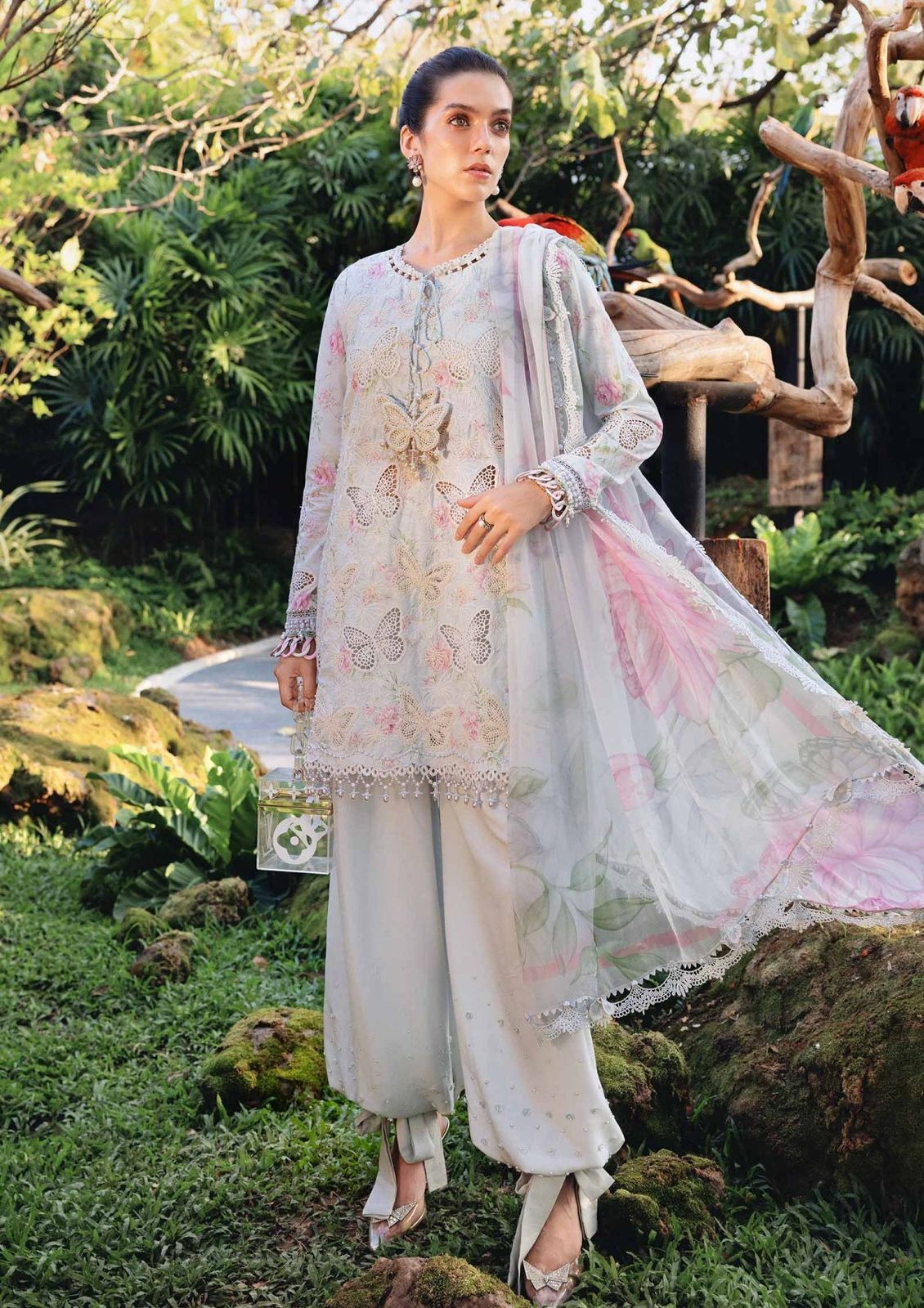 Maria B Eid Lawn 3PC laser sequence embroidered chiffon dupatta suit