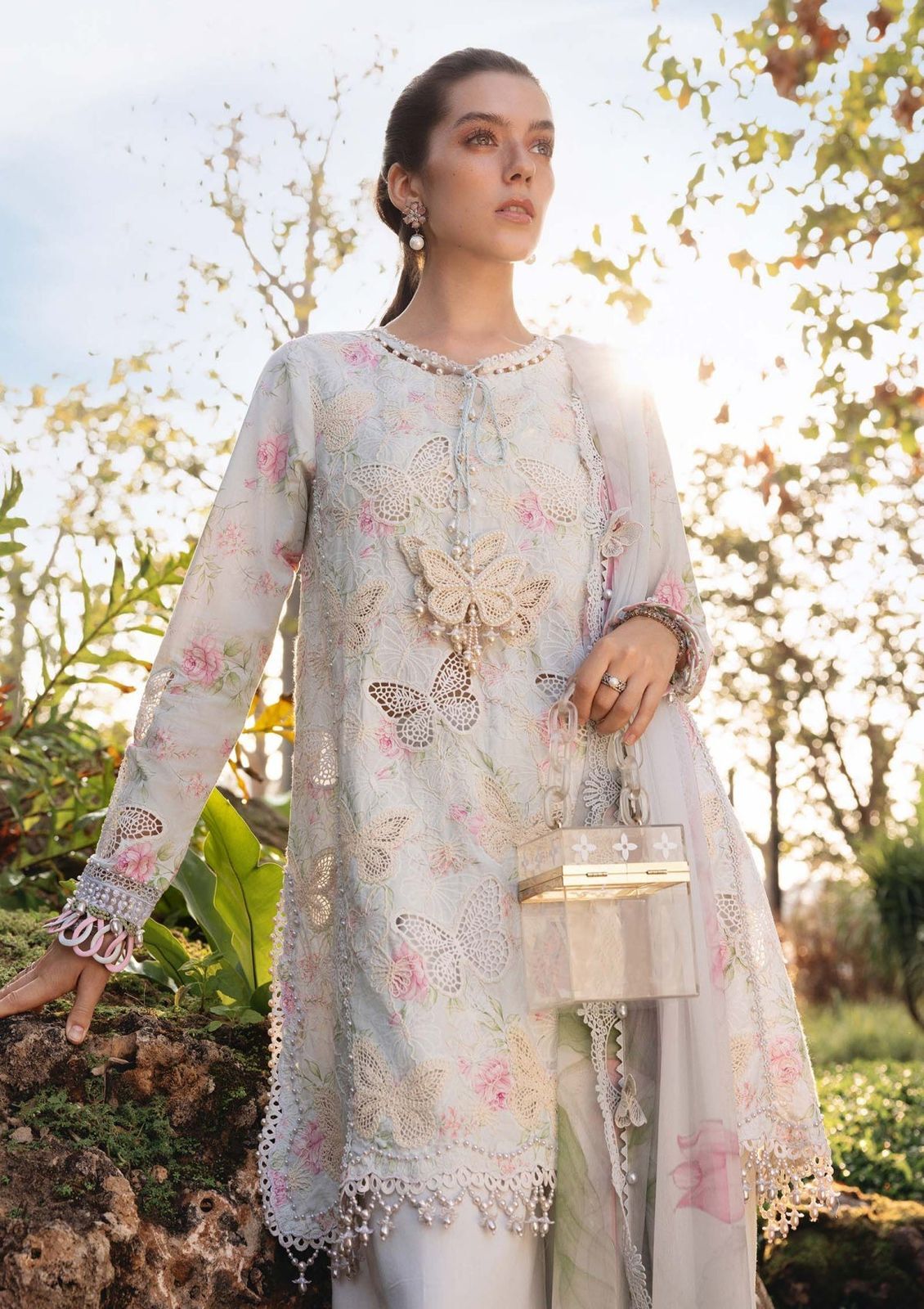 Maria B Eid Lawn 3PC Laser Sequence Suit PE001 - Image 4