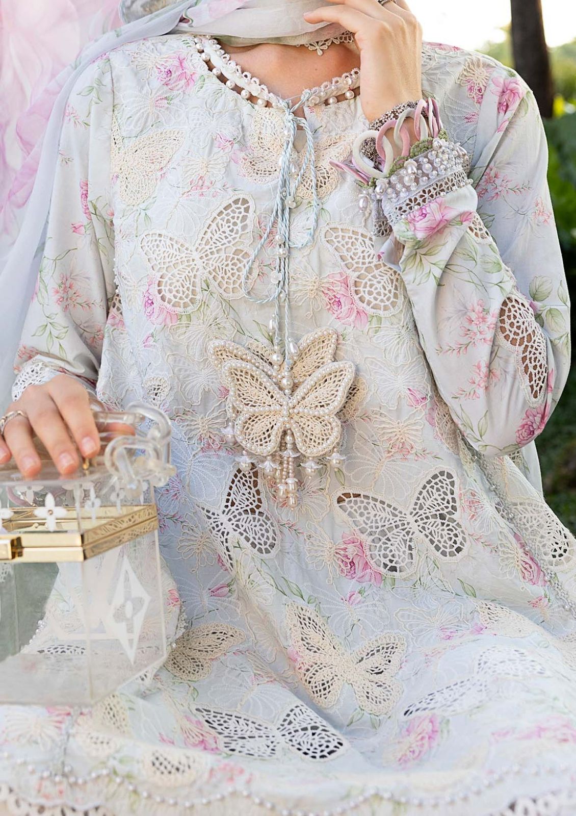 Maria B Eid Lawn 3PC Laser Sequence Suit PE001 - Image 3