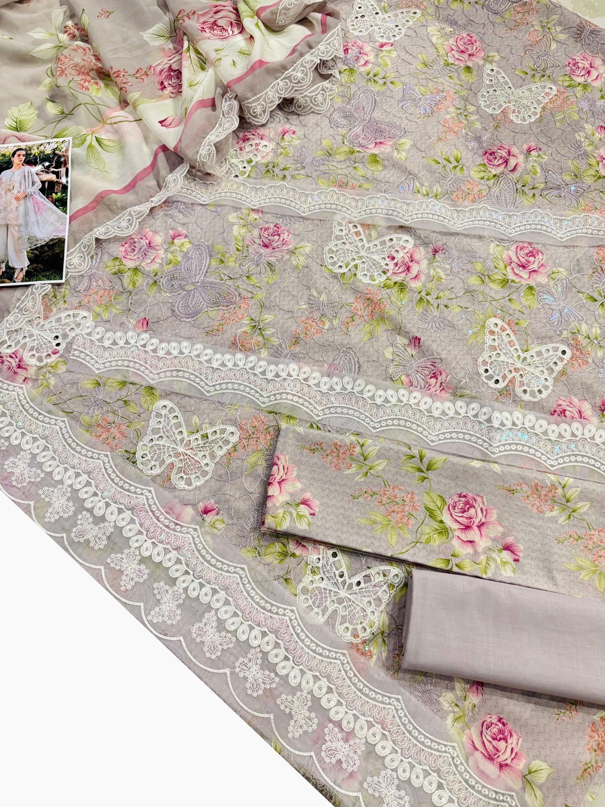 Maria B Eid Lawn 3PC Laser Sequence Suit PE001 - Image 2