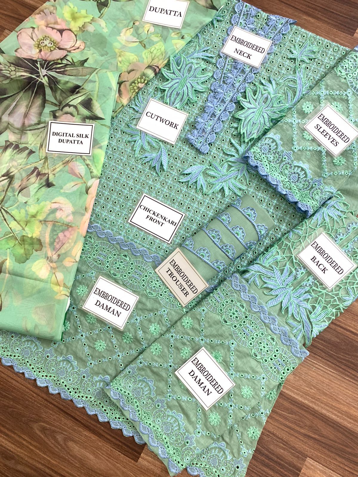 Mushq Chikankari Lawn Suit 3PC Silk Dupatta - Image 4