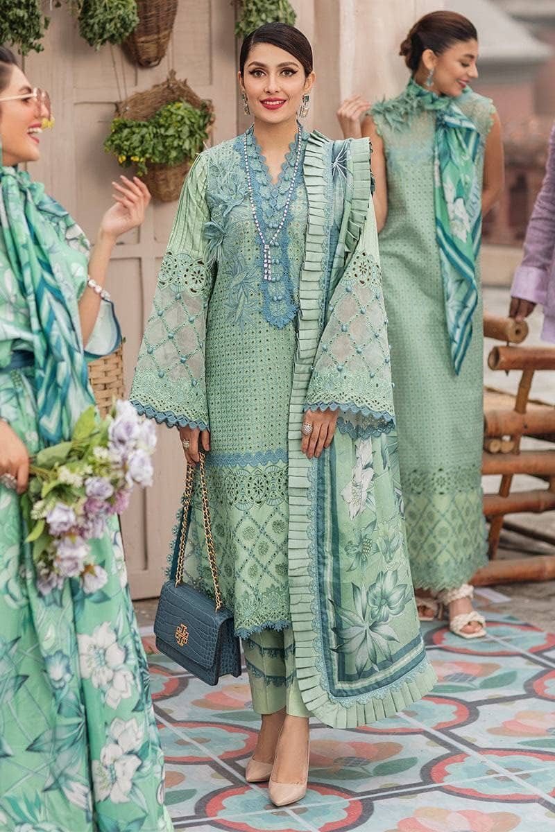 Mushq Chikankari Lawn Suit 3PC silk dupatta schiffli embroidery
